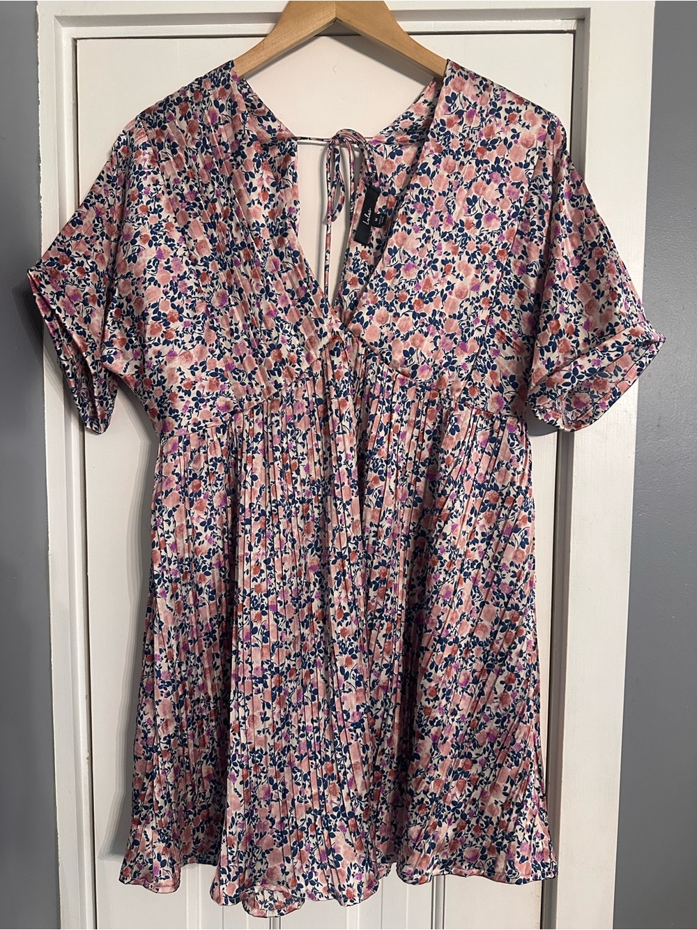 Lulus Express Yourself Blush Pink Floral Satin Babydoll Mini Dress - Medium - Picture 3 of 11